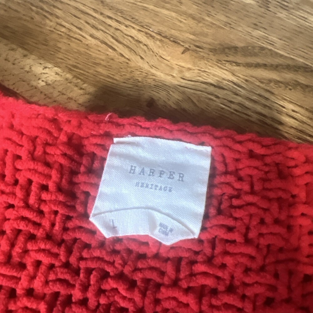 Harper Heritage Women’s Size Large Red Chunky Knit Grandma Cardigan Sweater - Picture 4 of 6